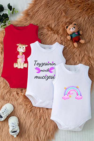 ADABEBEK 100% Cotton Aunt Concept Giraffe Printed 3-Piece Snap Baby Bodysuit ...