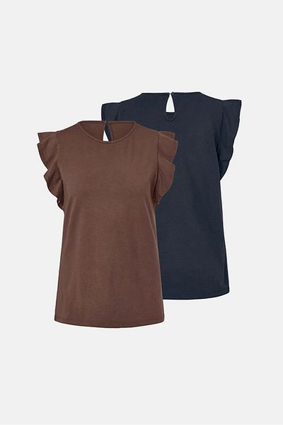 Tchibo Women 2 Pieces Short Sleeve Plain Top, Brown