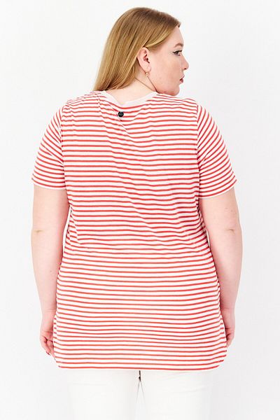 Samoon Women Scoop Neck Shorty Sleeve Stripe Top, Red