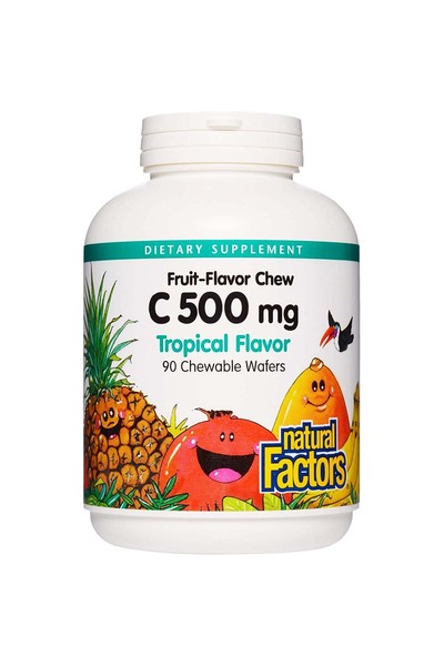 Natural Factors فيتامين سي 500 ملغ من رقائق المضغ، نكهة استوائية، 90 رقاقة قا...