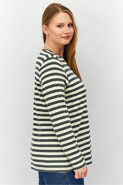 Tchibo Women Round Neck Long Sleeves Stripe Top, Grey