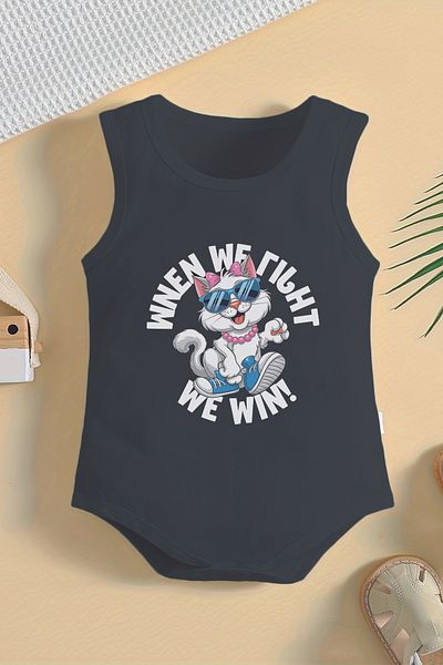 ADABEBEK 100% Cotton Fancy Kitten Printed Baby Bodysuit with Snap Fasteners 22535