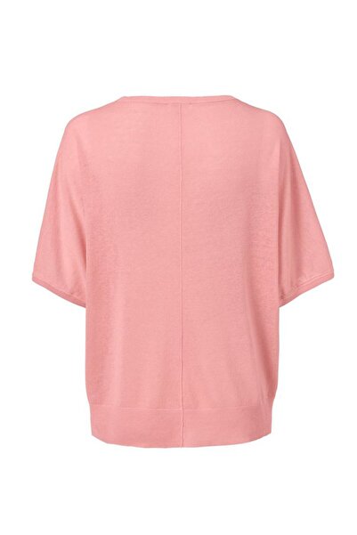 Tchibo Women Round Neck Bell Sleeve Linen Top, Pink