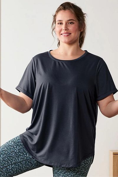Tchibo Women Round Neck Short Sleeves Plain Tops, Charcoal