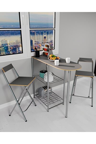 Güzelkan Mutfak Bar Masa Sandalye Takımı Katlanır Bar Sandalye 2 Kişilik Mutf...