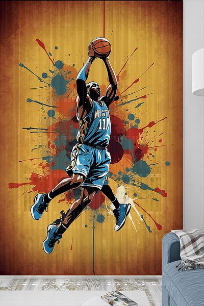 Else Dekor Basketball Player Patterned Boys' Room Tulle Curtain 140X260Cm