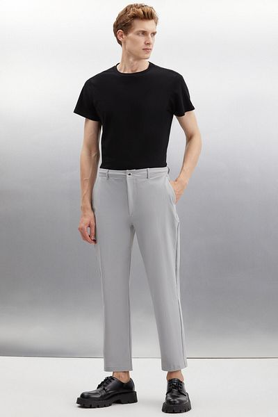 GRIMELANGE Vassel Men's 360 Degree Stretch Technical Fabric Zippered Corded Pipe Leg Gray Trousers