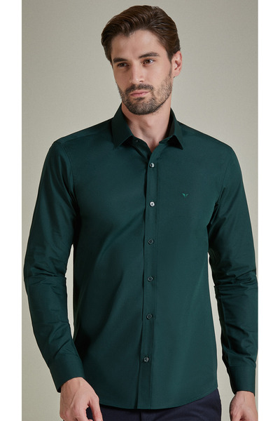BENEZZO Slim Fit Uzun Kollu Yeşil Erkek Gömlek