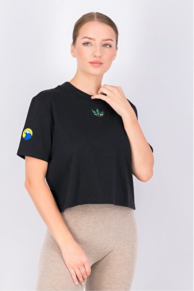 Adidas Originals بلوزة نسائية رياضية بأكمام قصيرة، باللون الأسود