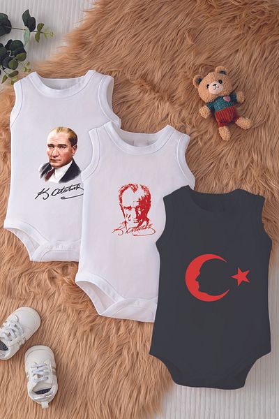 ADABEBEK Ataturk Flag Concept Printed Cotton Snap Body 10053-10052-10054