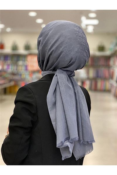 Baştacı Cotton Jacquard D Logo Gray Shawl