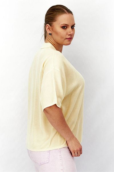 Tchibo Women Spread Collar Short Sleeves Textured Top, Beige