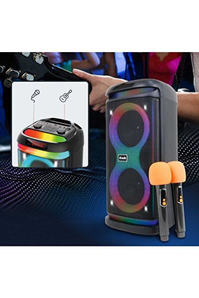 SIGHTZER BÜYÜK BOY ÇİFT KABLOSUZ MİKROFONLU TAŞINABİLİR HOPARLÖR BLUETOOTH PA...