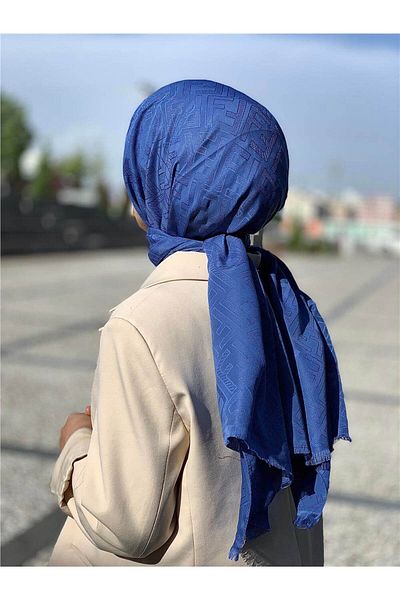 Baştacı F Logo Jacquard Bumbac Albastru Denim Wrap