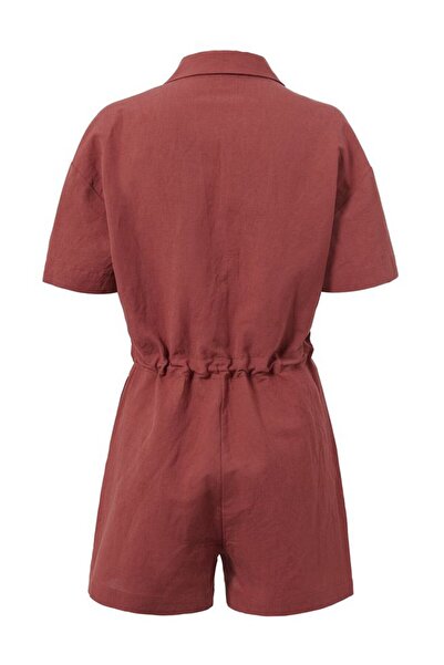 Tchibo Women Plain Short Sleeve Playsuit, Red