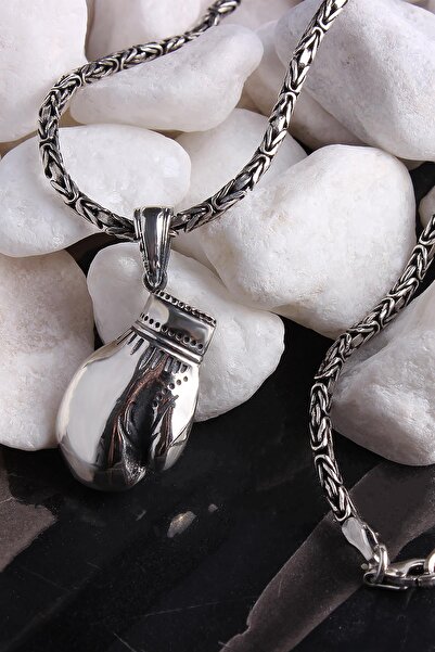 Omar Silver Erkek Kral Zincirli Boks Eldiveni Model Gümüş Kolye