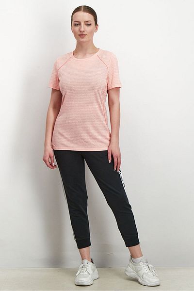 Tchibo Women Sportswear Fit Crew Neck Short Sleeve Textured Top, Pink