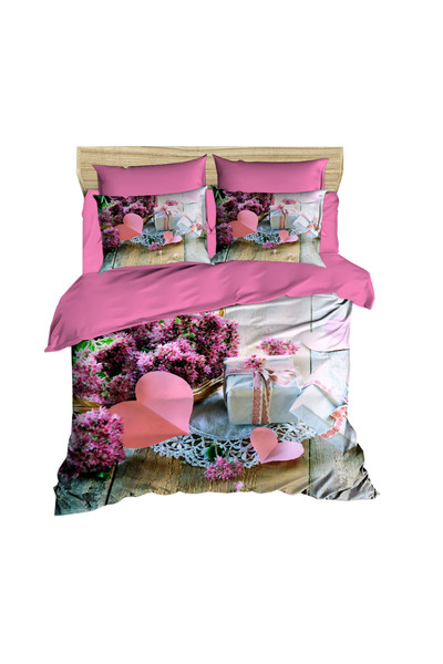 Fabeteks Pink Flowers 3D Double Duvet Cover Set