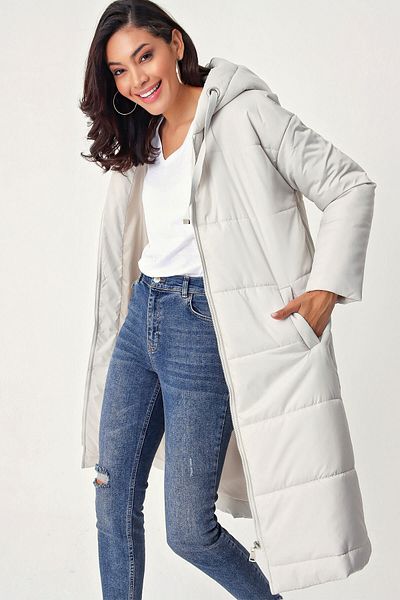 Bigdart 5120 Hooded Long Puffer Jacket - Εκρού