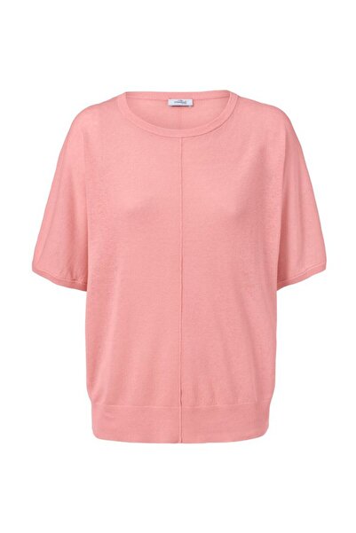 Tchibo Women Round Neck Bell Sleeve Linen Top, Pink