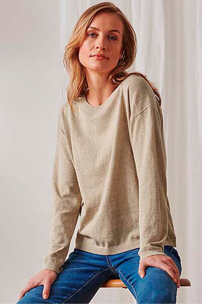 Tchibo Women Round Neck Long Sleeves Knitted Top, Beige