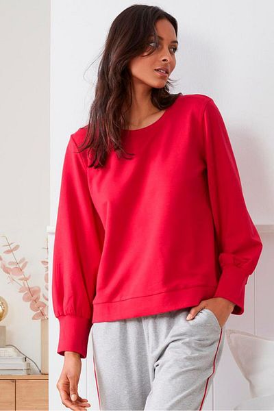 Tchibo Women Crew Neck Long Sleeves Plain Shirt, Red