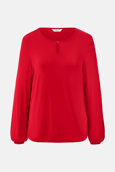 Tchibo Women Round Neck Long Sleeve Plain Top, Red