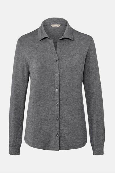 Tchibo Women Spread Collar Long Sleeve Heather Shirt, Grey