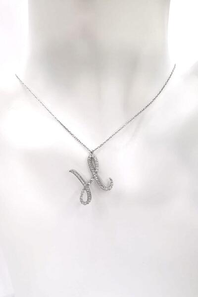 Omar Silver Kadın Büyük Boy H Harf Kolye Zirkon Taşlı Gümüş Harfli Kolye