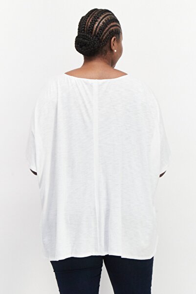 Tchibo Women Tie Neck Short Sleeve Plain Top, White