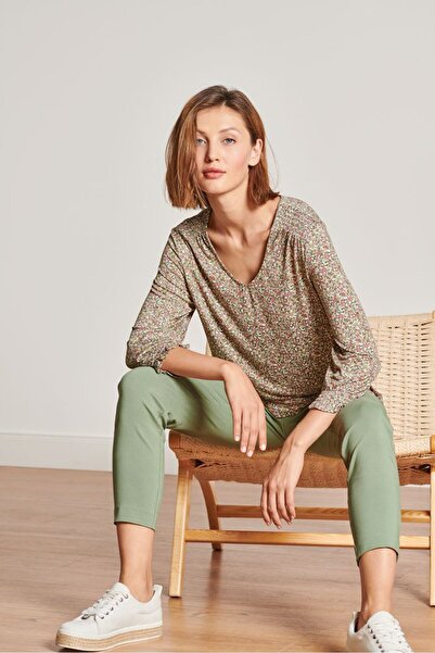 Tchibo Women Scoop Neck Long Sleeves Floral Print Top, Pink