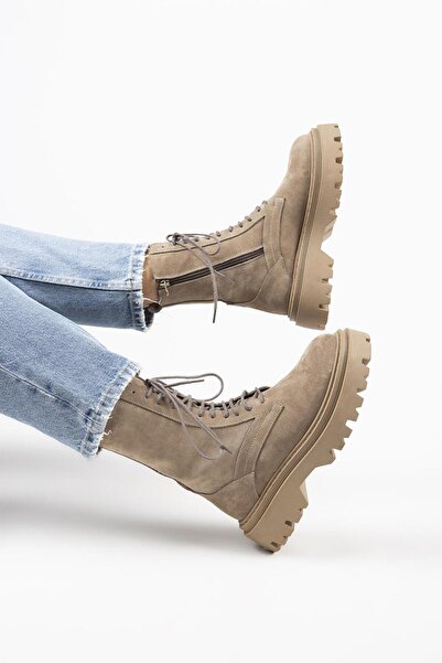 Manijero Diane Kadın Hakiki Deri Bağcıklı Vizon Bot