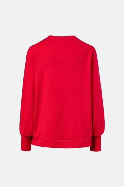Tchibo Women Crew Neck Long Sleeves Plain Shirt, Red