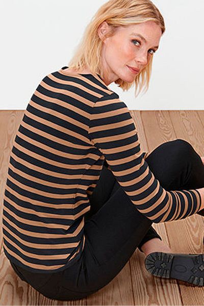 Tchibo Women Round Neck Long Sleeves Striped Top, Black