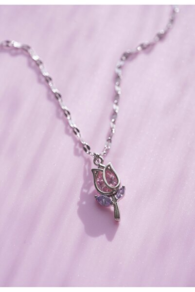 AŞIK ACCESSORIES Pembe Lale Çelik Kolye