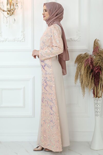 Amine Hüma Sequin Sequined Evening Dress Powder