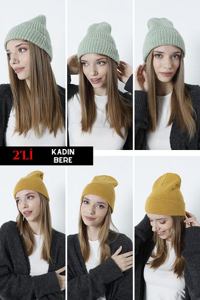 DONEX 2-Piece Women's Wool Ribbed and Knitwear Beret