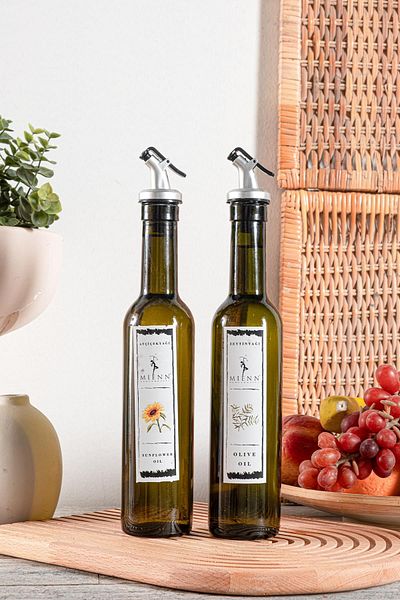 Znp Home Amber 2-Piece Oil Pot Set - 375 ml Olive Oil Liquid Bottle with Leak-Proof Lid