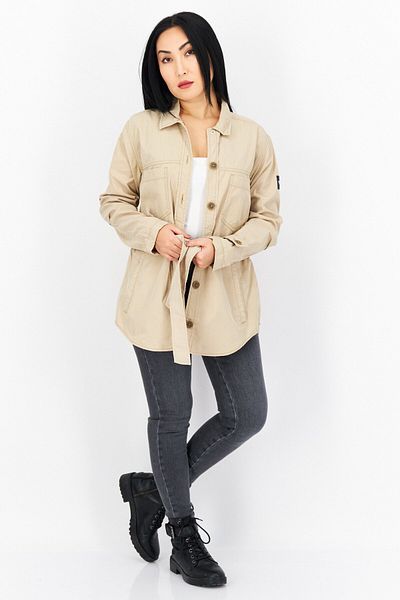 Aigle Women Plain Belted Long Sleeve Jacket, Beige