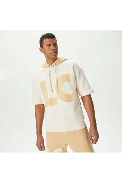 Lacoste Erkek Loose Fit Kapüşonlu Baskılı Krem Sweatshirt