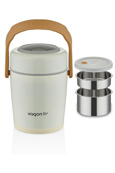 Vagonlife 1.6Lt 2-Bowl Steel Food Thermos - Thermal Insulated, Leak-Proof Vacuum Pot with Carrying Handle - Ff10