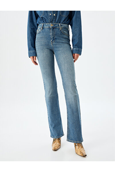 Koton Düşük Bel İspanyol Paça Slim Fit Düğmeli Cepli Kot Pantolon - Flare Jean