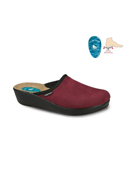 Ceyo papuci de casă de iarnă cu toc ortopedic visiniu