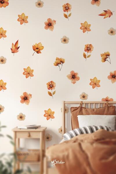 MSticker Sonbahar Çiçekleri Cam Duvar Sticker Seti