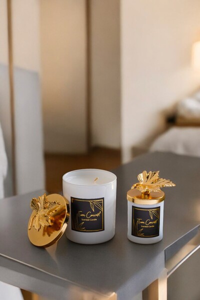 Tiem Concept Özel Tasarım Dekoratif Gold Yapraklı Vanilya Kokulu 2'li Beyaz B...