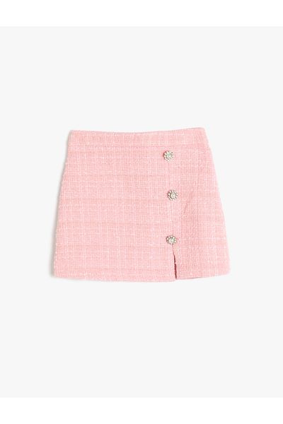 Koton Pearl Buttoned Tweed Skirt - Slit Detail