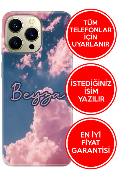 OPPO RX17 Ax7 A5S A15s A52 A72 A92 A73 A91 A38 A58 Kılıf İsimli Yazılı Kişiye Özel Pembe Bulut
