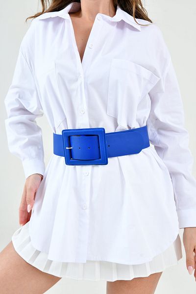 lovebox Piele artificială albastră pentru femei, cu design elegant, cu cataramă, bandă largă, accesorii pentru îmbrăcăminte, centură 15525