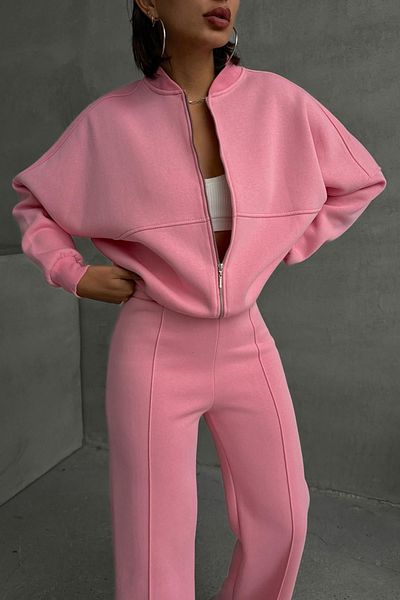 Neşeli Butik γυναικεία αθλητική φόρμα με τρεις κλωστές GTS018 - Ροζ