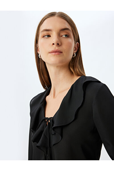 Koton Bluză din satin cu decolteu în V cu mâneci lungi și detaliu cu fundă